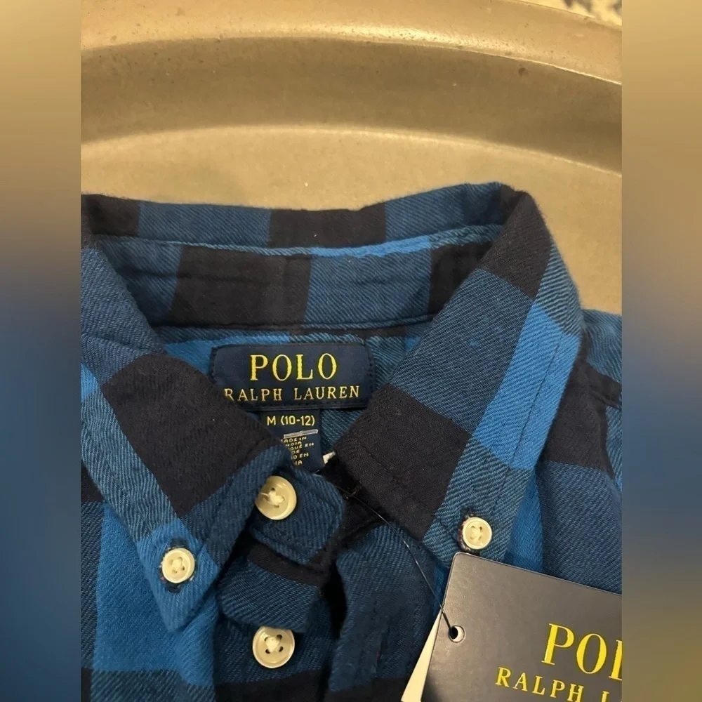 Ralph Lauren Polo NEW Pony-embroidered Blue Plaid Button Down Size M (10/12) - Picture 6 of 10